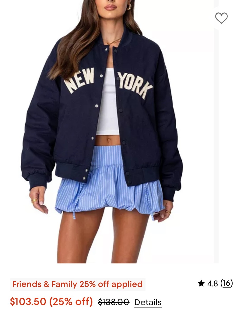 Edikted Navy Bomber Jacket with 'New York' Lettering